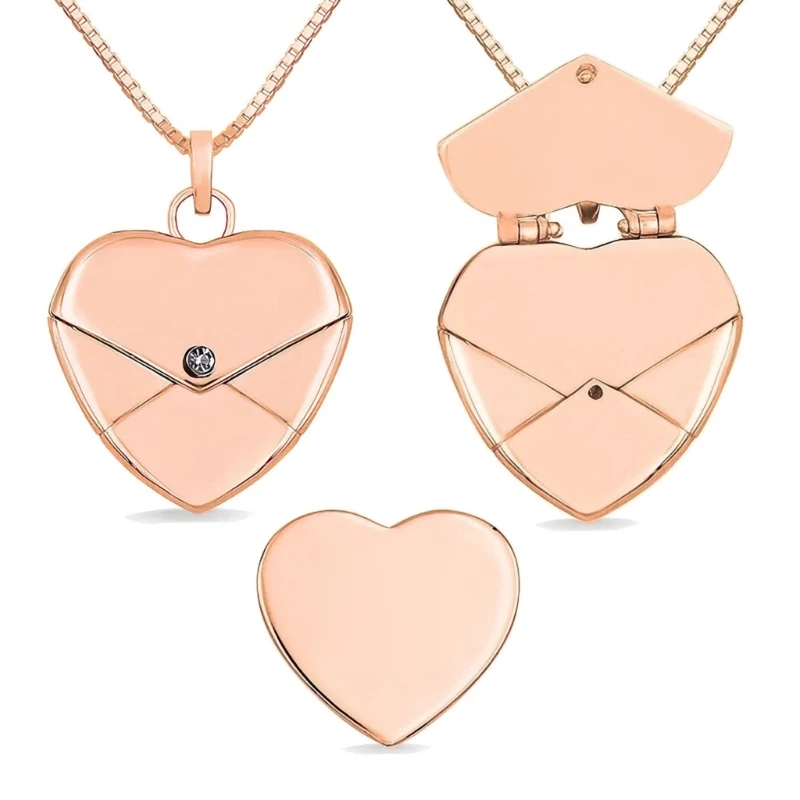 F42F Heart Locket Pendants Envelope Locket Necklace Secret Message Pendants