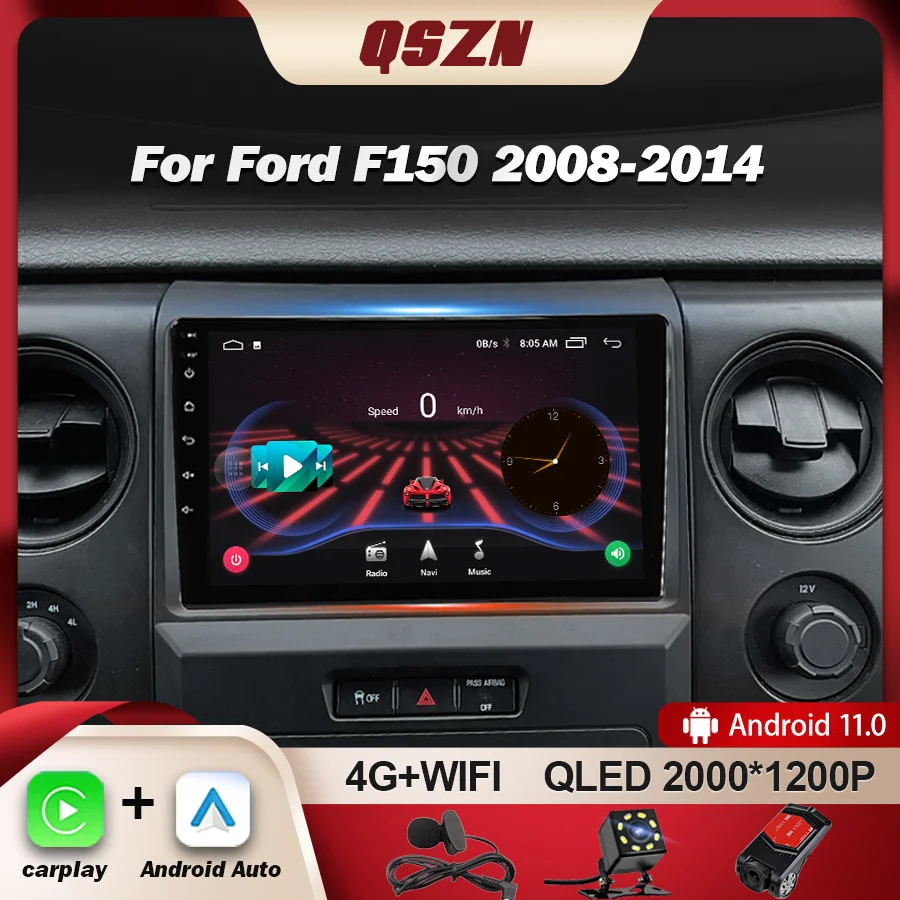 QSZN For Ford F150 2008 - 2014 Raptor LHD HIGH-END Car Radio Multimedia Video Player GPS 4G Carplay Android 12 Autoradio 2K QLED