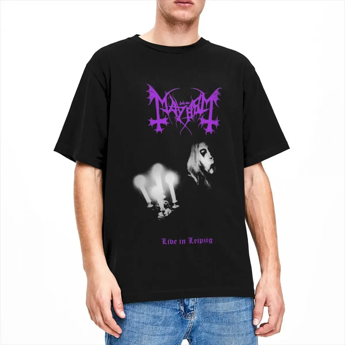 Homens e mulheres de algodão puro camisas de manga curta, Mayhem Live in Rocket, Black Metal Merch, Novidade Clothing Gift, Crewneck