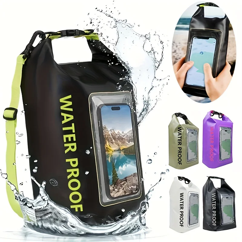 5L Waterproof Bags Dry Bag Touch Screen Beach Bags Outdoor Multifunctional Bucket Bag Swimming Diagonal Cross Bag PVC Sports Bag