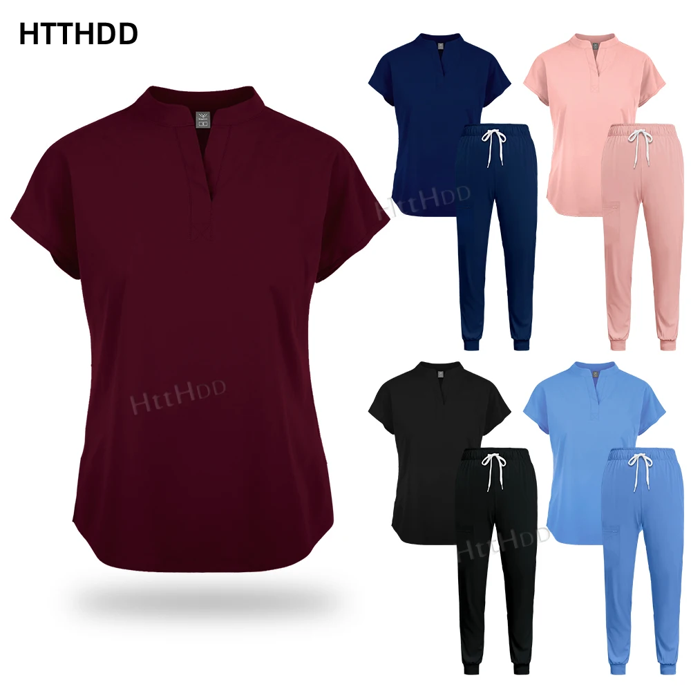 Women Scrubs Nurse Uniforms Set Joggers Pants Sets Uniform Nursing Articles Healthcare Pharmacy Beauty Salon Pet Clinic Workwear