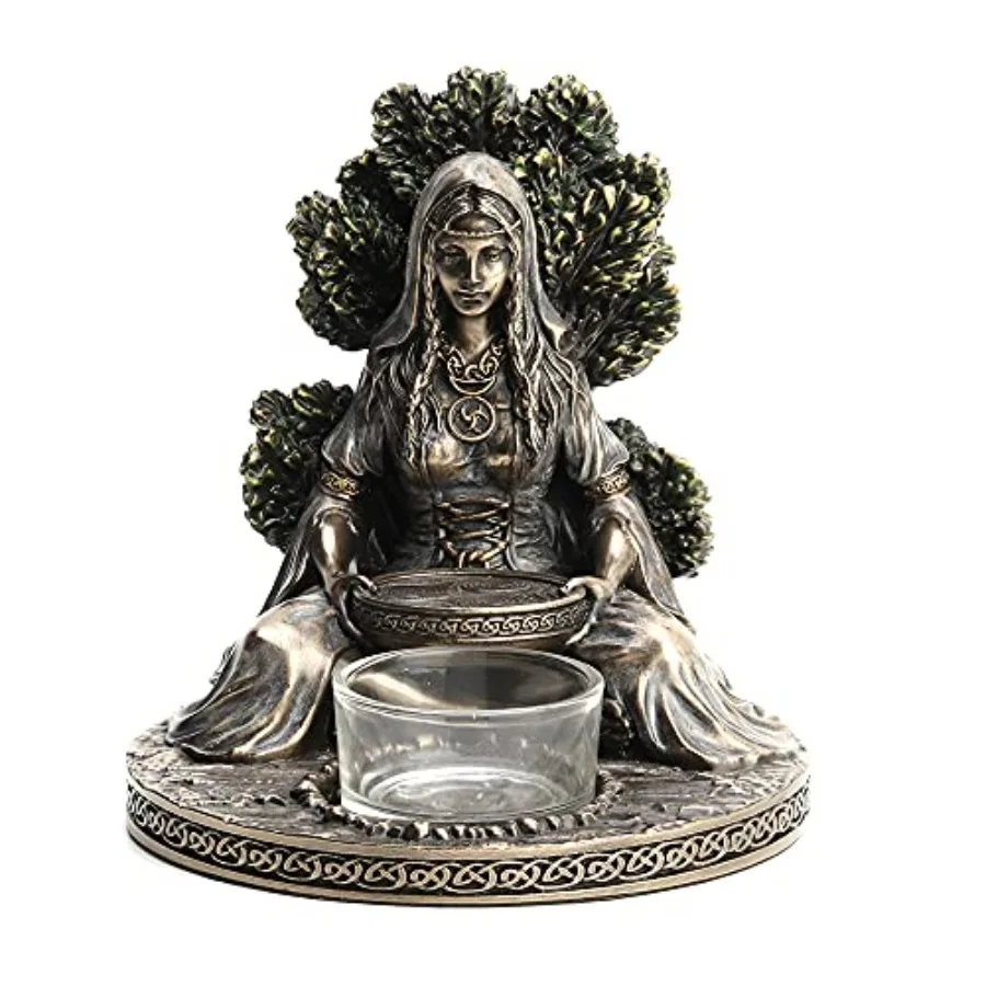 

4 7/8" Tall Celtic Goddess Danu Tealight Candle Holder Cold Cast Bronzed Resin Sculpture Wiccan Home Decor Figurine Collectible
