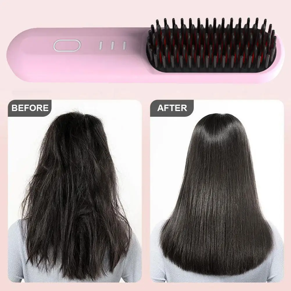 

Professional Wireless Hair Straightener Curler Comb Brush Hot USB Hair Hair Styling Comb Tools Straightening Lazy Rechargea Y3X6