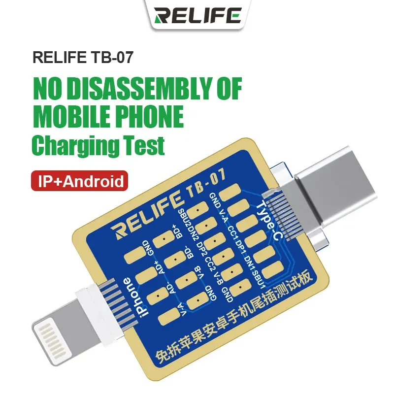 RELIFE TB-07 Tail Plug papan pengujian untuk IP Android tidak perlu pembongkaran antarmuka tipe-c pengisian alat perbaikan deteksi kesalahan