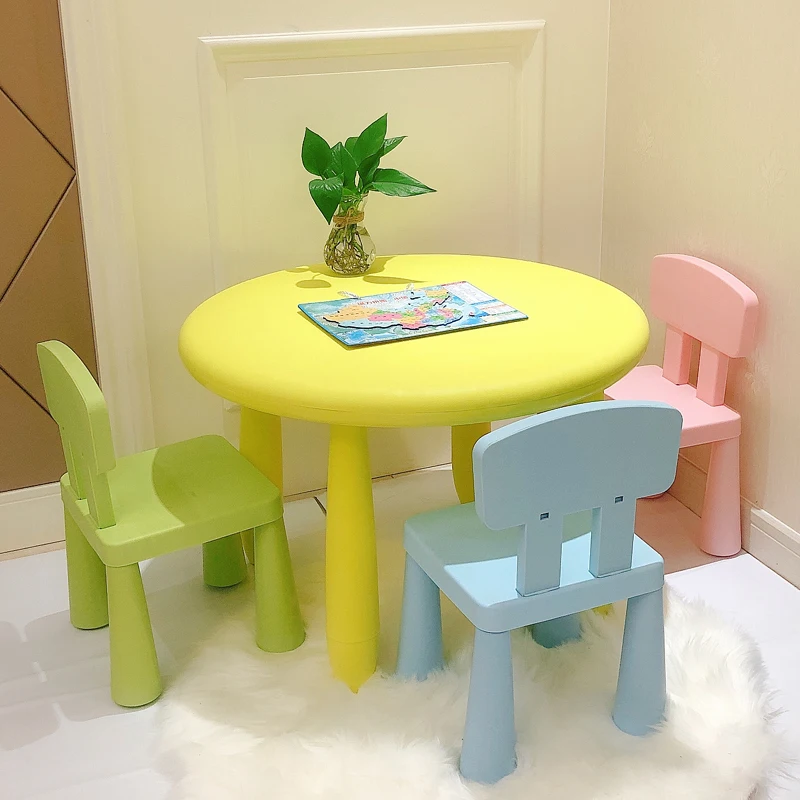 

Non-slip round table, chair and stool plastic kindergarten table and chair home toy table and chair set children's writing