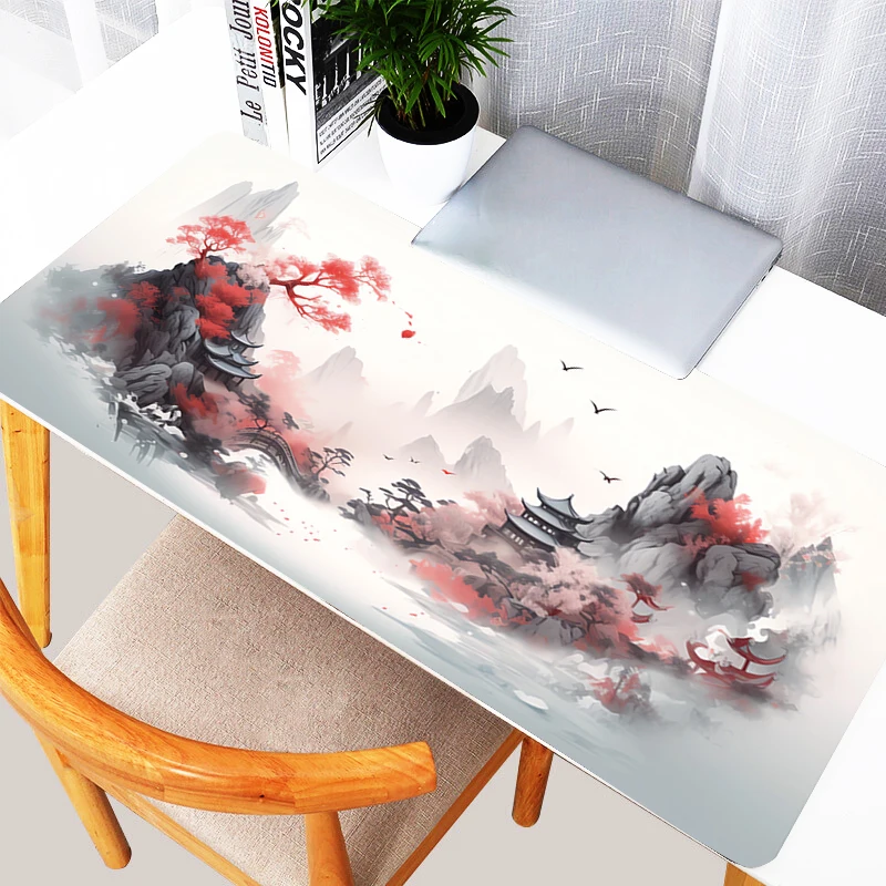 Mouse Pad Laptop Black And White Mousepad Red Sun Sakura Scenery Desk Mat Office PC Gaming Accessories Keyboard Pad XL Mouse Mat