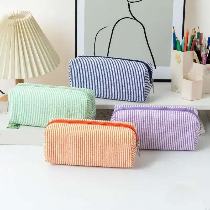 Estuche para lápices a rayas resistente agua, bolsas para bolígrafos poliéster, bolsa almacenamiento cosméticos para