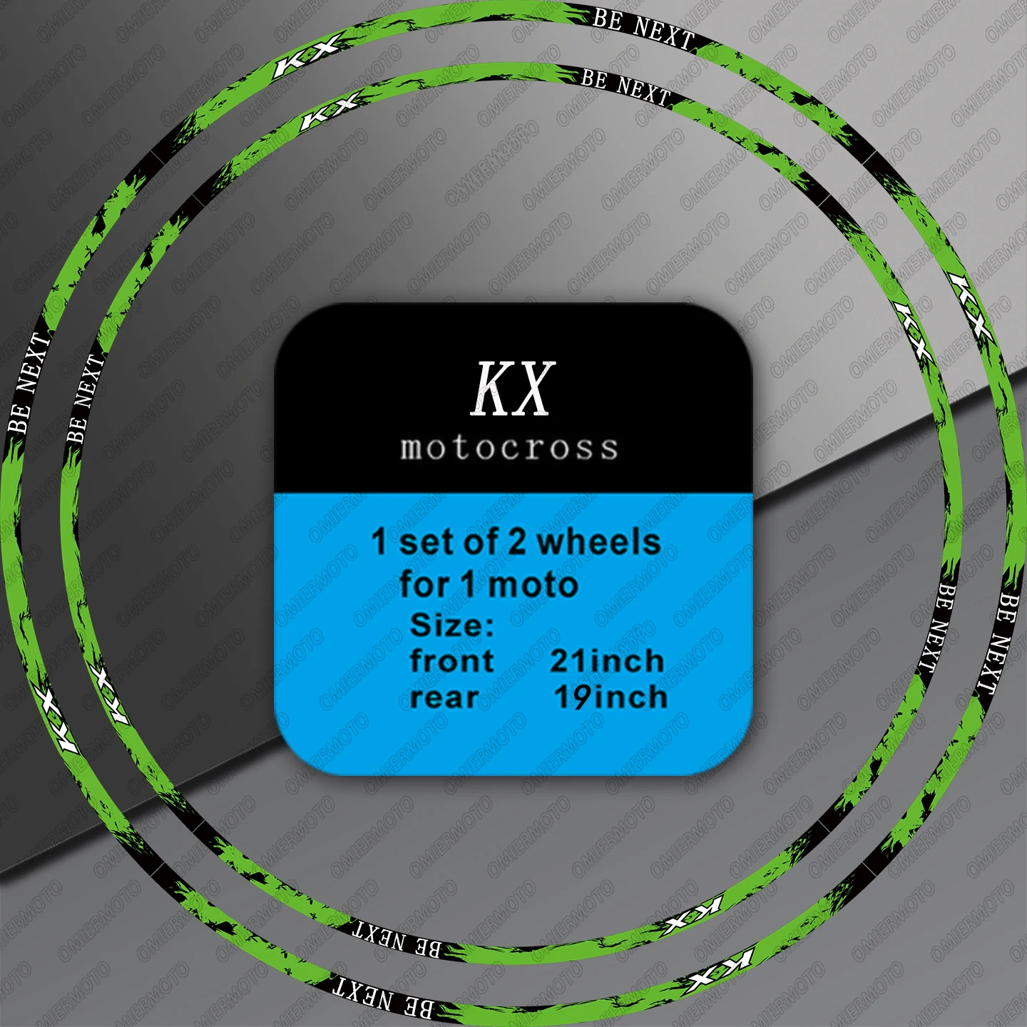 

Наклейки и светоотражающие декоративные элементы на колесные диски мотоциклов KX450, KX250F, KX450F: 19 дюймов спереди, 17 дюймов сзади.