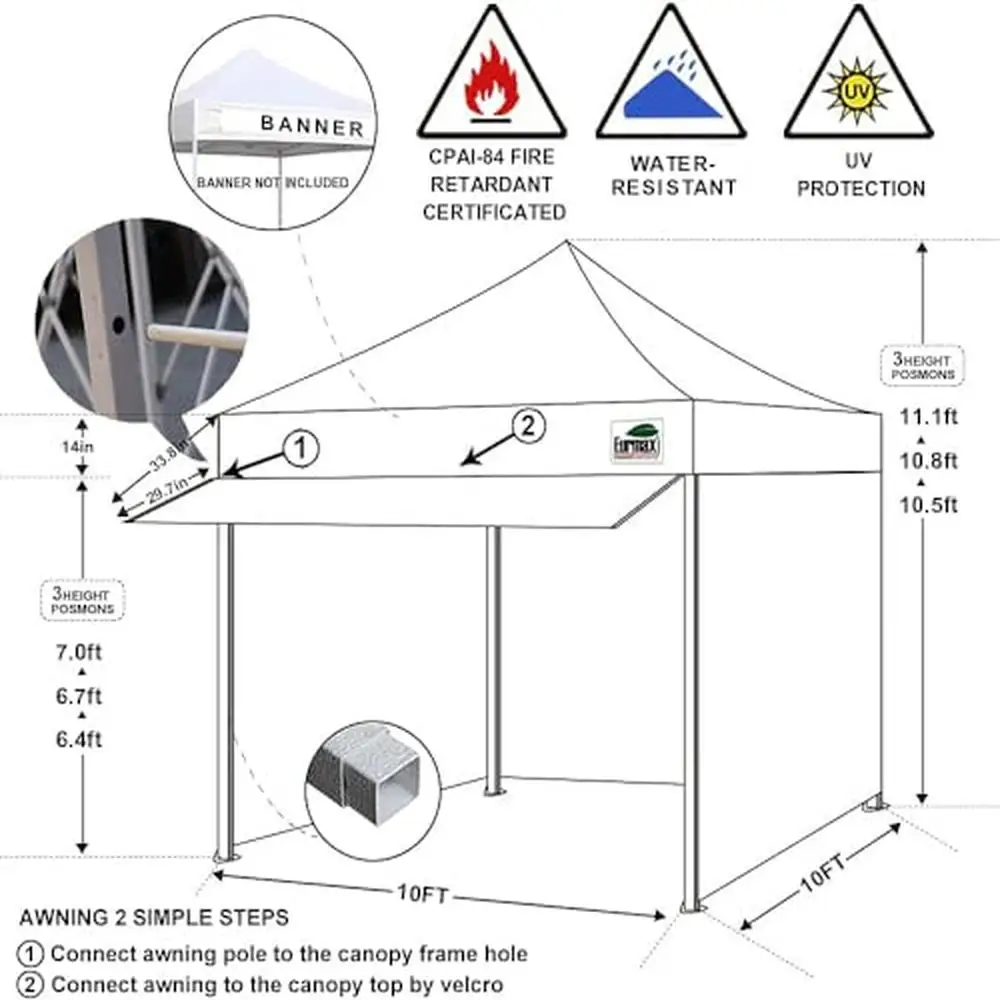 10X10 Pop-Up Luifel Tent Buiten Feest Zonnescherm Met 4 Verwijderbare Zijwanden En Roltas Brandvertragende Uv Bescherming Gemakkelijk