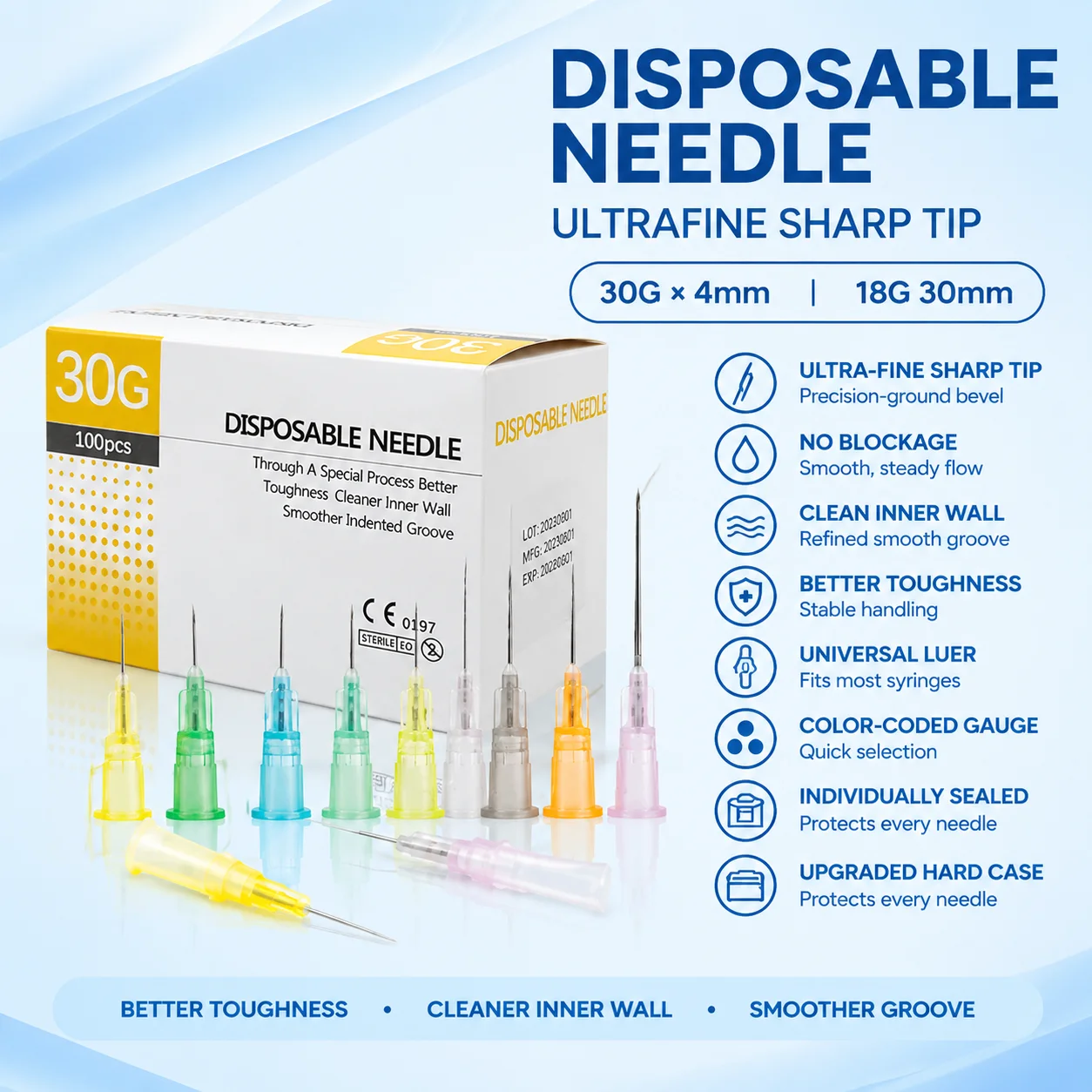 Meso Needle 30G 31G 32G 34G Ultrafine Sharp Tip Color Coded Luer Fit Sealed Sterile Facial Beauty Skin Care Needle 100pcs