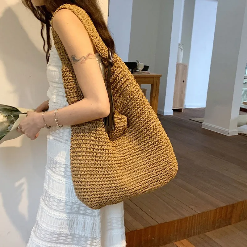 Beach Vacation Style Woven Hollow out Women's Bag Large Capacity Lazy Style Straw Bag Fashionable 2026 Spring Season