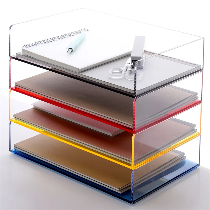 Clear A4 Acrylic Desk Organizer Multi-Purpose Document Holder Modular File Rack with Pen Storage for Office Home Study Use