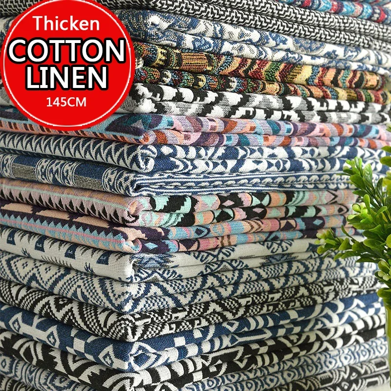 Thicken Cotton Linen Fabric, Ethnic Fabric, Polyester Printed Cloth, Pillow, Curtain Decorative Cloth, DIY Handmade, 20Colors