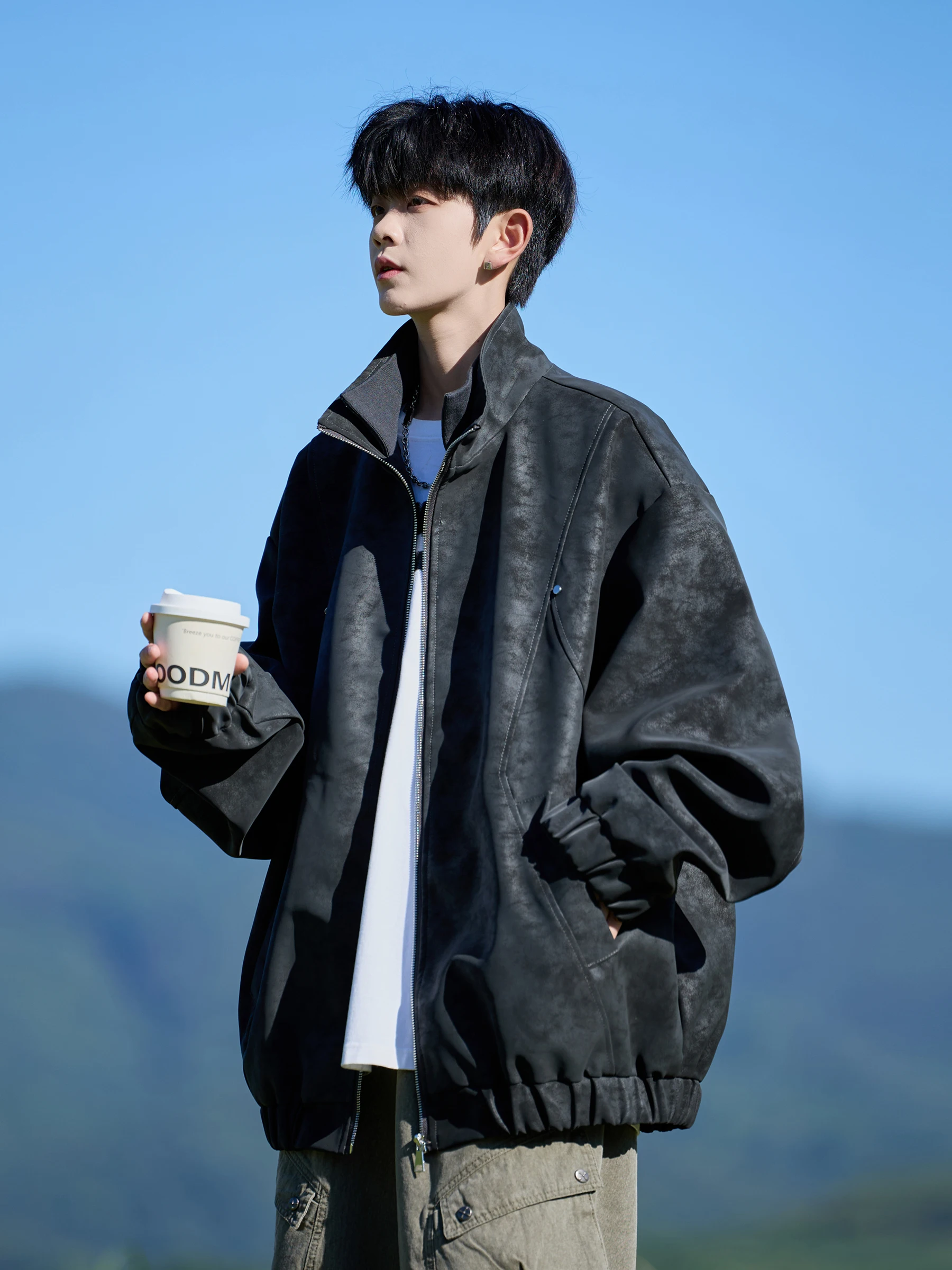 

Повседневная окрашенная куртка для мужчин, свободная посадка, весенне-осенняя кожаная куртка, американская модная молодежная верхняя одежда