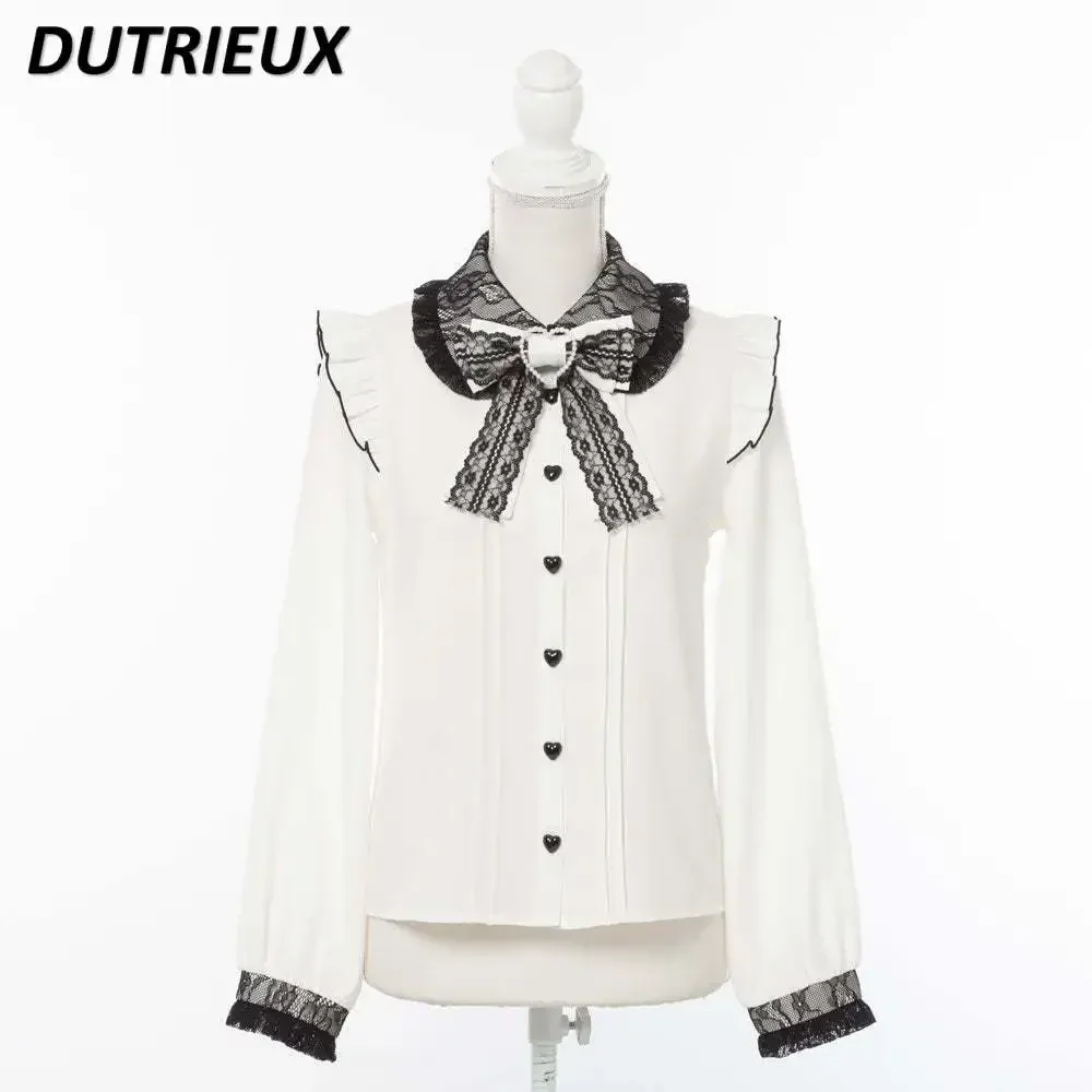 Spring Autumn New Fashion Japanese Style All-Matching Shirt Sweet Cute Student Long Sleeve Blouse Bow Princess Womens Tops
