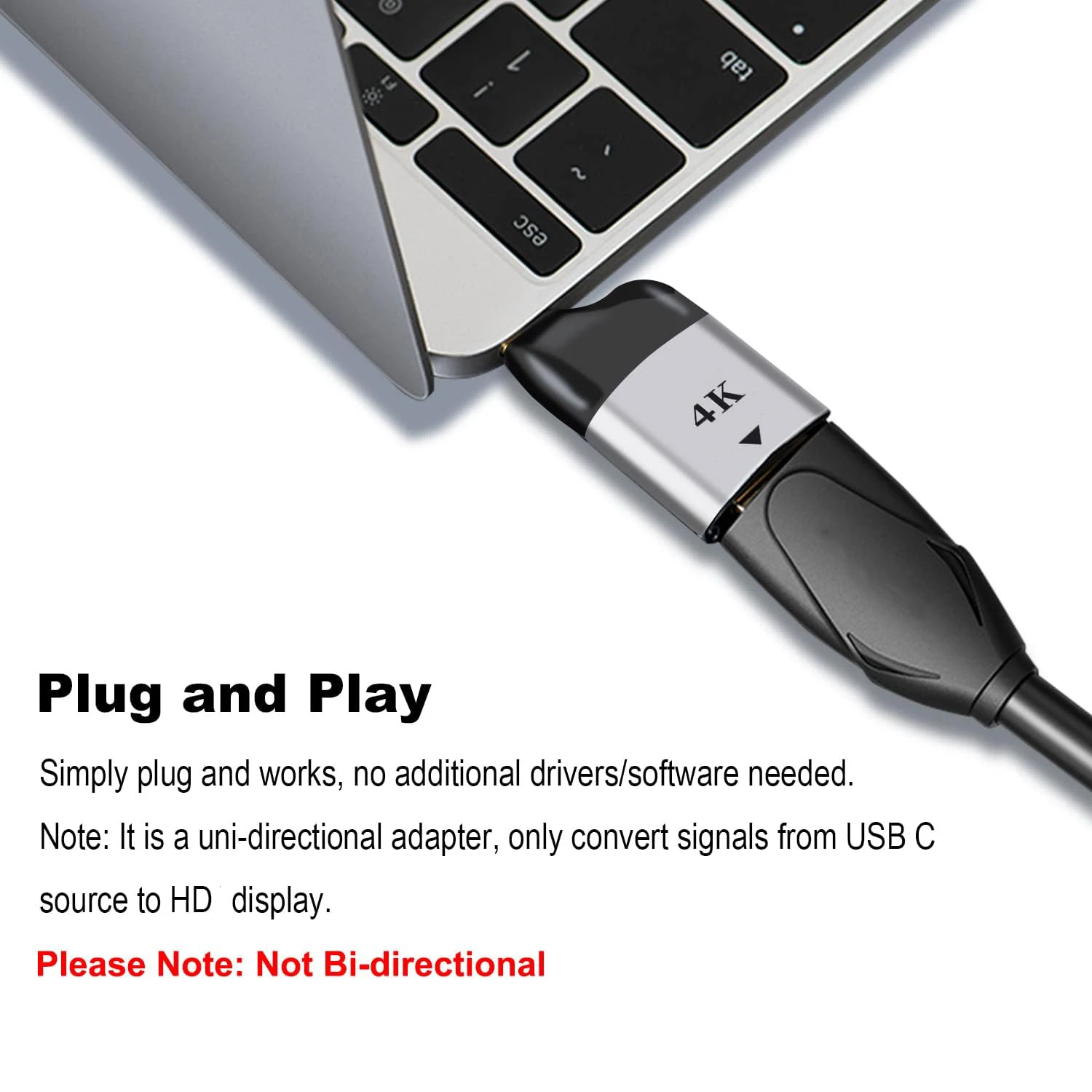 USB C to 4K@60Hz Adapter Thunderbolt3 Type-C to HD Display Converter Compatible with Macbook Pro/Air Ipad Pro Surface To Monitor