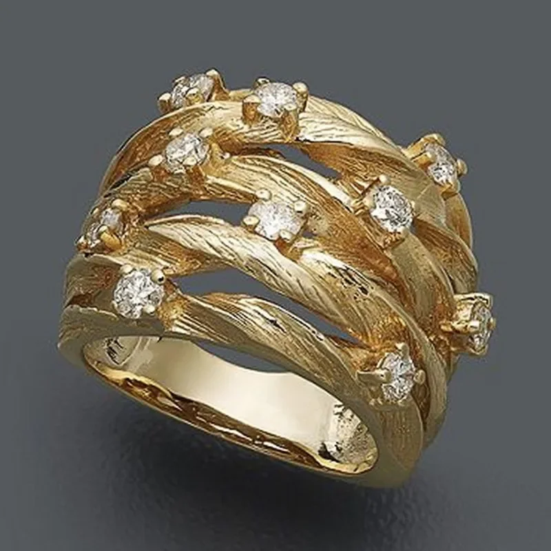 2024 New Bird\'s Nest Diamond Ring with Gold Luxury Twisted Design and Cocktail Fashion Women\'s Accessories Party Jewelry