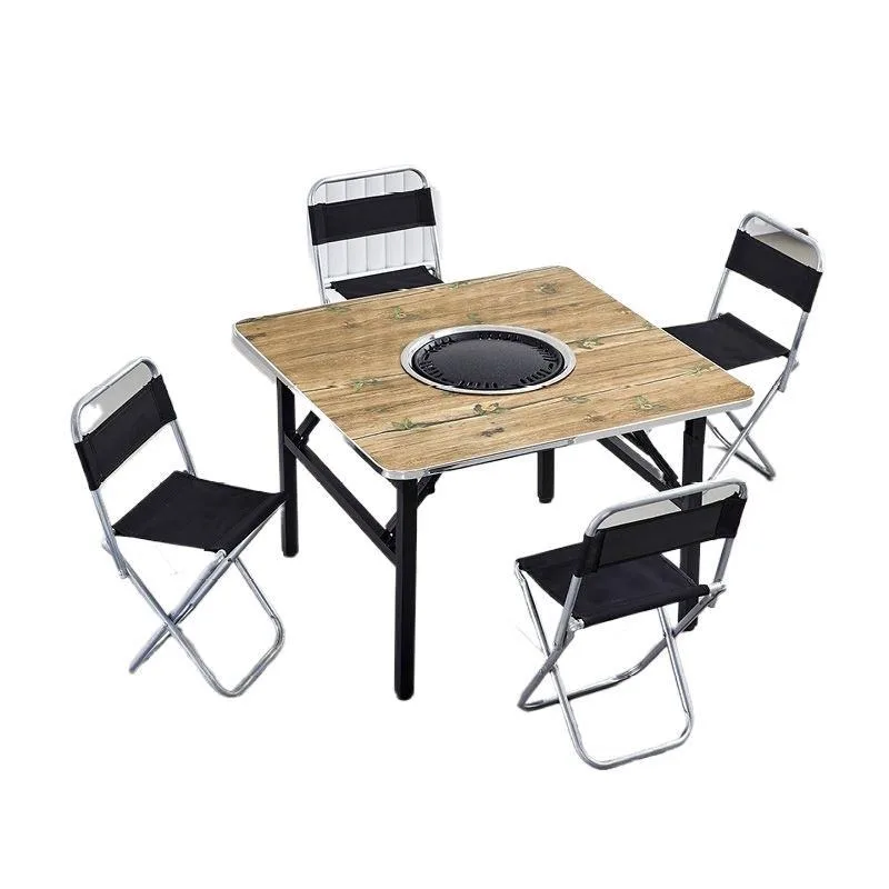 Folding Table Stainless Steel Thickened Portable, Small Square Table Installation C