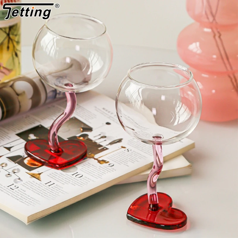 1Pcs Heart Shape Glass Goblet Mug Champagne Wine Cup High Borosilicate Glass Heat-resistance Cocktail Glass Valentine\'s Day Gift