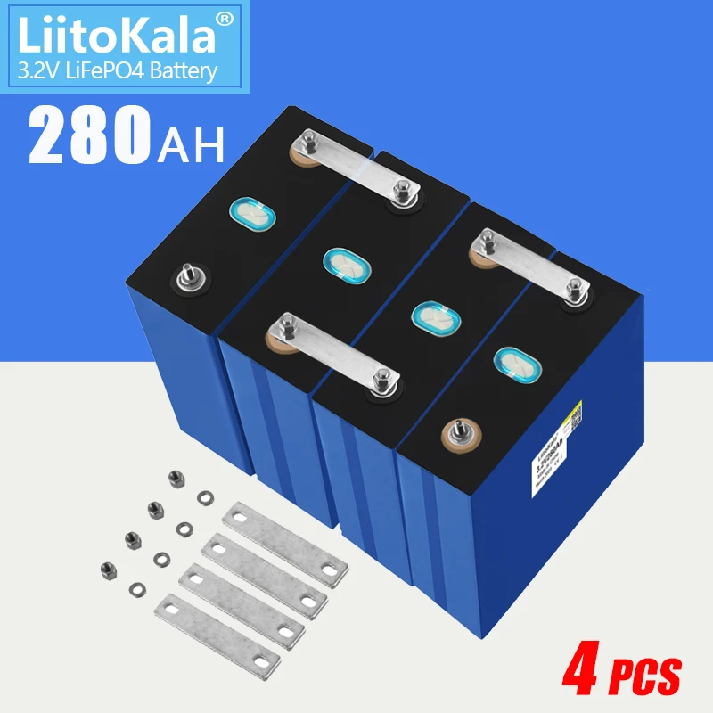 

4PCS LiitoKala 3.2V 280Ah Cells Brand New 48V Lifepo4 Battery Grade A 12V 24V Rechargeable Pack with Busbars