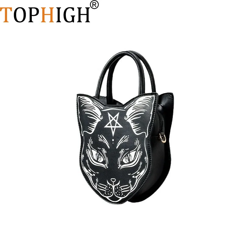 TOPHIGH новые женские сумки на плечо с принтом кота, готические женские сумки, роскошный дизайн, сумка через плечо, забавные милые кошельки для телефонов