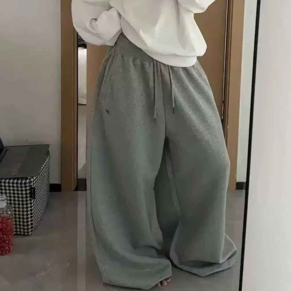Elegant Women's Pants Fashion High Waist Drawstring Pockets Streetwear Loose Stretchy Legging Casual Joggers Wide Leg Trousers