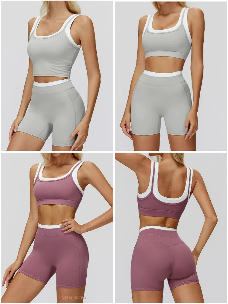 VITALINOVO 2-teiliges Workout-Set für Damen, nahtlose Biker-Shorts mit gepolstertem Sport-BH, sportliche, passende Outfits für Damen, für Fitness, Gym, Yoga – Detail 8