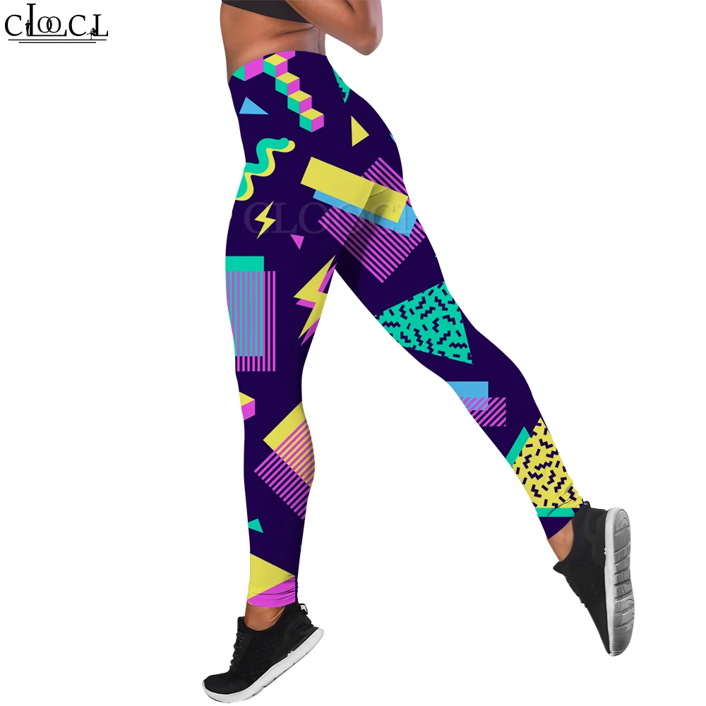 Cloocl legging feminina ajuste levantamento nádegas correndo calças apertadas padrão geométrico artístico impressão 3d leggings finos