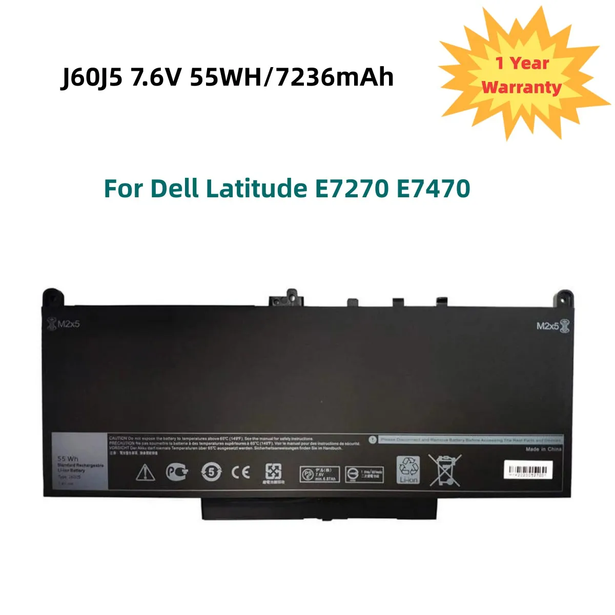 

J60J5 7.6V 55Wh Laptop Battery For DELL Latitude E7270 E7470 Series J60J5 R1V85 MC34Y 242WD