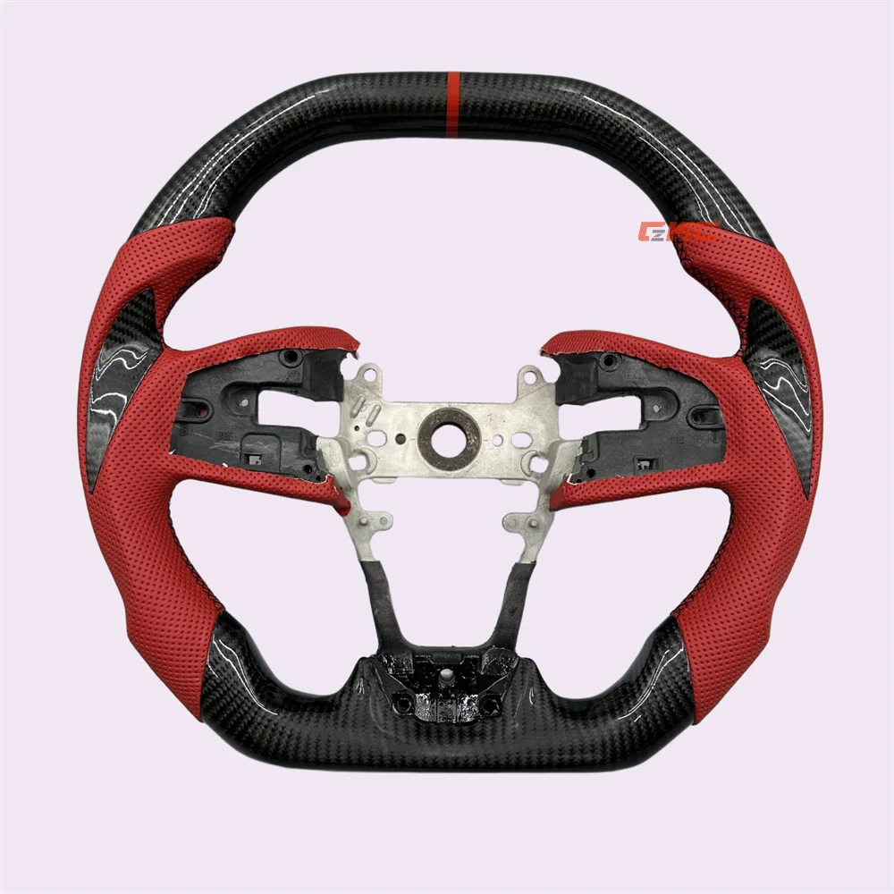 

Real carbon fiber Red leather Red Strip Steering Wheel For HONDA CIVIC 2016 2017 2018 2019 2020 2021
