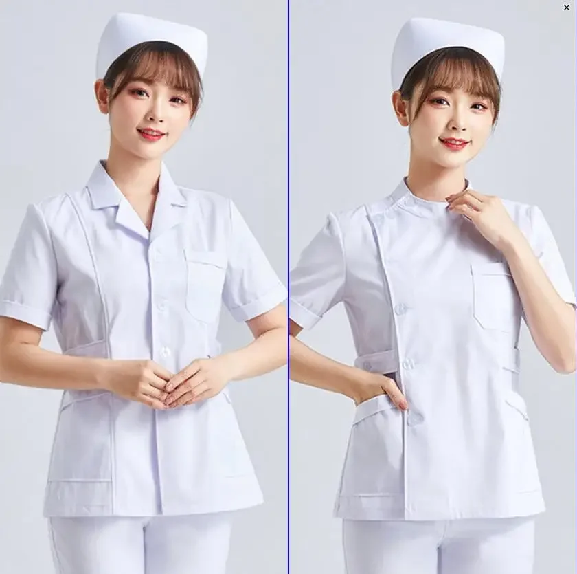 

White Short Sleeve Scrubs Uniforms Women Pet Grooming Clinic Nursing Clothes Workwear Nurse Scrub Work Pink Medical Uniform