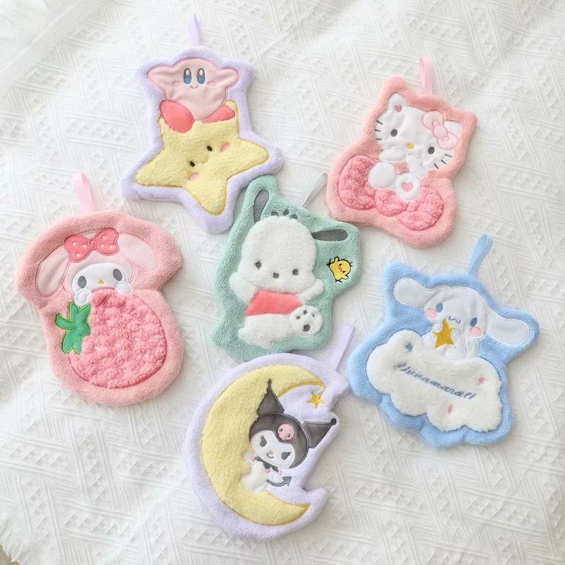 Cute Cartoon Kuromi Cinnamoroll Coral Velvet Hanging Kitchen Bathroom Children's Absorbent Hand Towel Square Towel