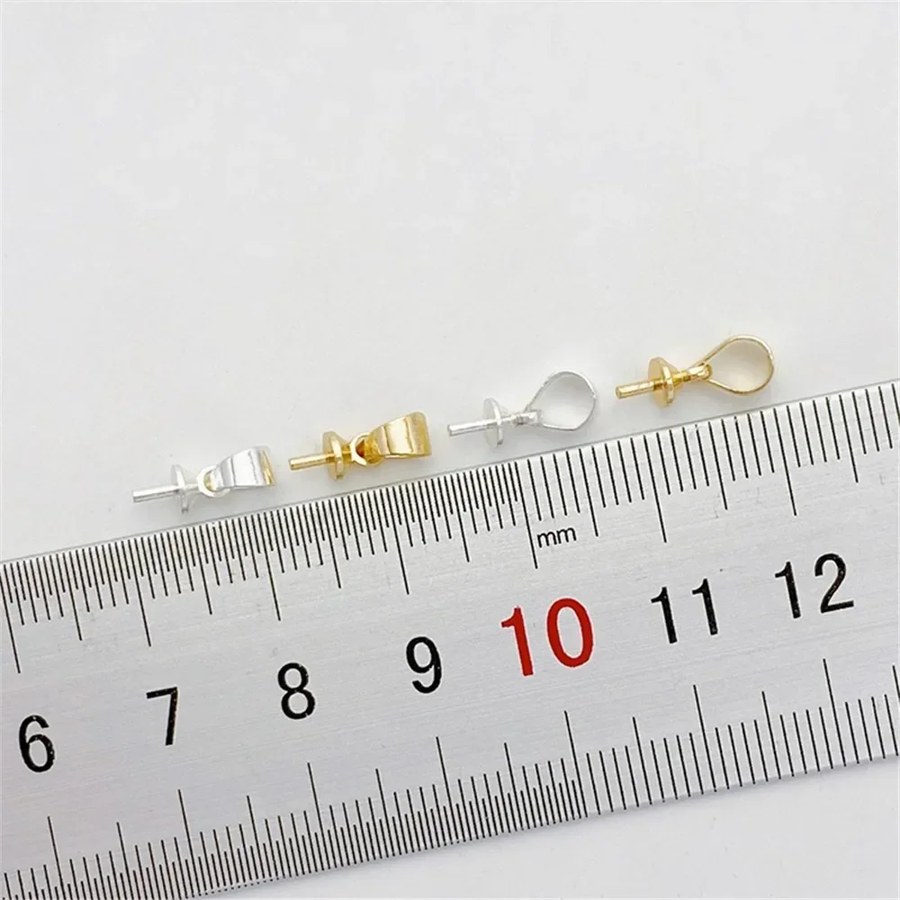 14K Gold Silver Bag Hanging Sheep Eye Needle Pendant Handcrafted DIY Half Hole Pearl Carrier Bracelet Necklace Jewelry Material