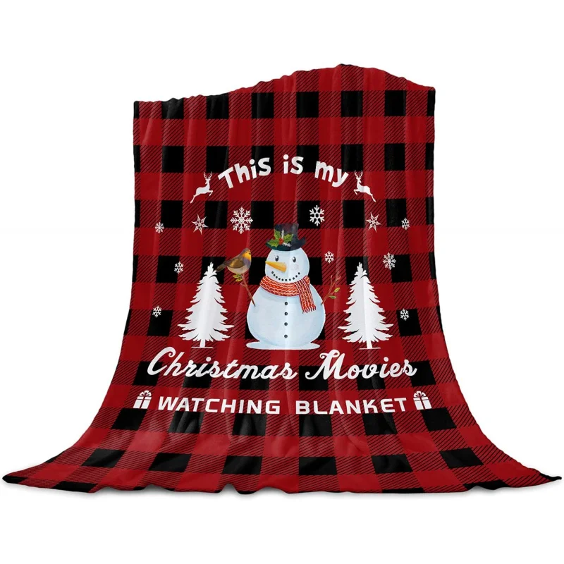 

Christmas Movie Watching Blanket Super Soft Flannel Fleece Snowman Red Black Buffalo Plaid Throw Blanket Cozy Fuzzy Plush Blanke