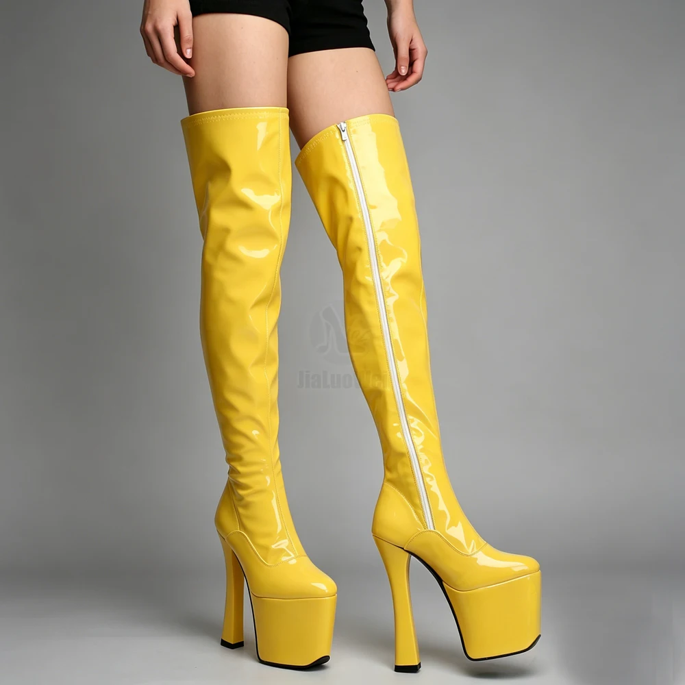 8 inch high heel  Over The Knee Boots High Heel Stiletto Platform Thigh High Boots Side Zipper Party Nightclub Shoes
