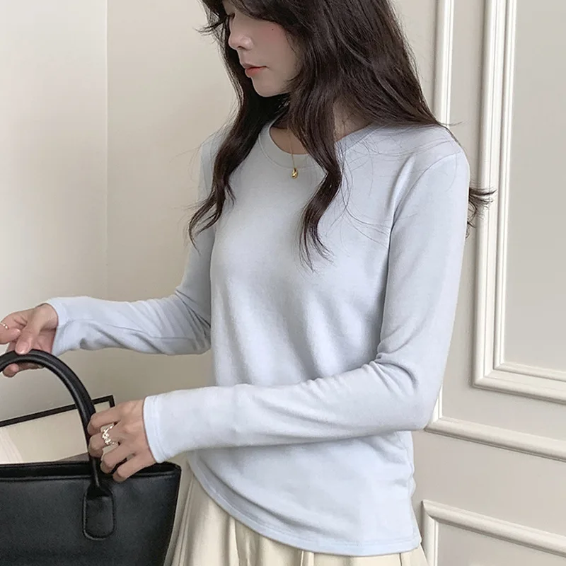 

Женская шерстяная базовая футболка HaiSen Island с длинным рукавом и круглым вырезом, а также шелково-ацетатные брюки-юбка с высокой талией для осени и зимы. Модный топ.