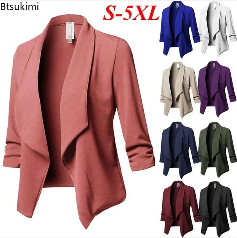 

New 2025 Women's Casual Blazer Jacket Suits Notched Collar Solid Oversized Jacket Pleated Sleeve Female Formal Office Suits Coat