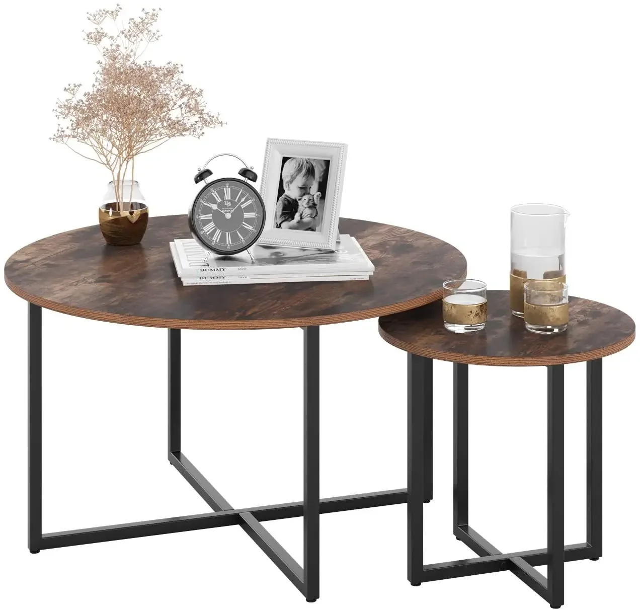 Homfa Round Coffee Table Wooden&Metal  for Living Room 2 in 1 Combination Cafe Table Easy Assembly Center Table