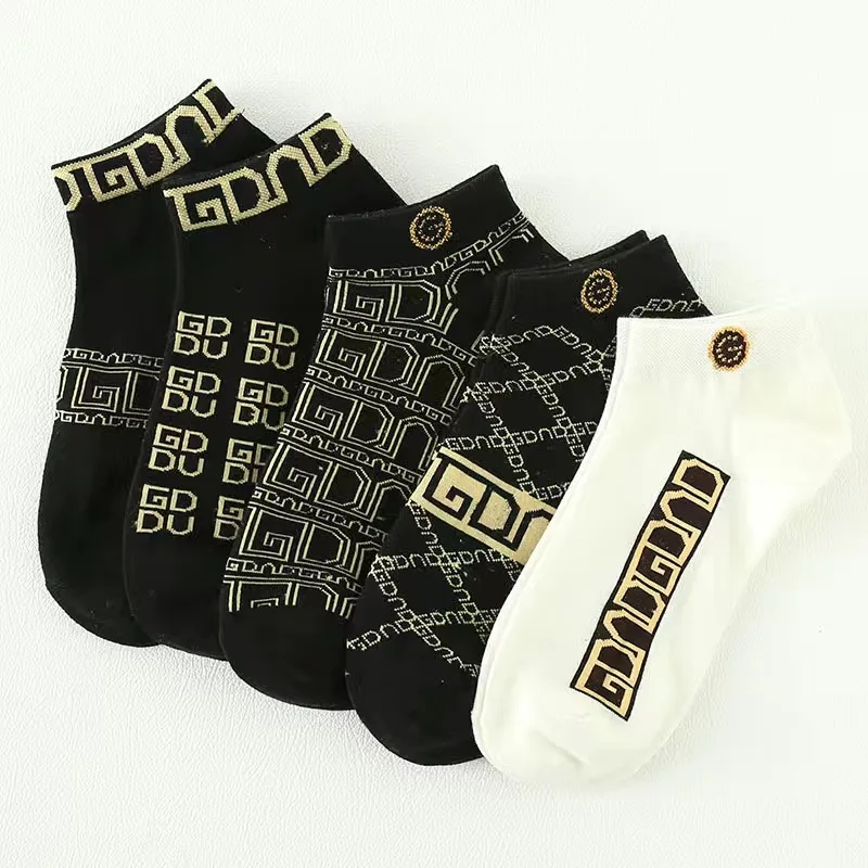 5 Pairs Letter Graphic Socks, Soft & Comfy Unisex Low Cut Ankle Socks, Women\'s Stockings & Hosiery