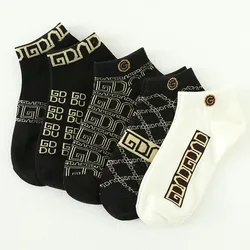 5 Pairs Letter Graphic Socks, Soft & Comfy Unisex Low Cut Ankle Socks, Women's Stockings & Hosiery