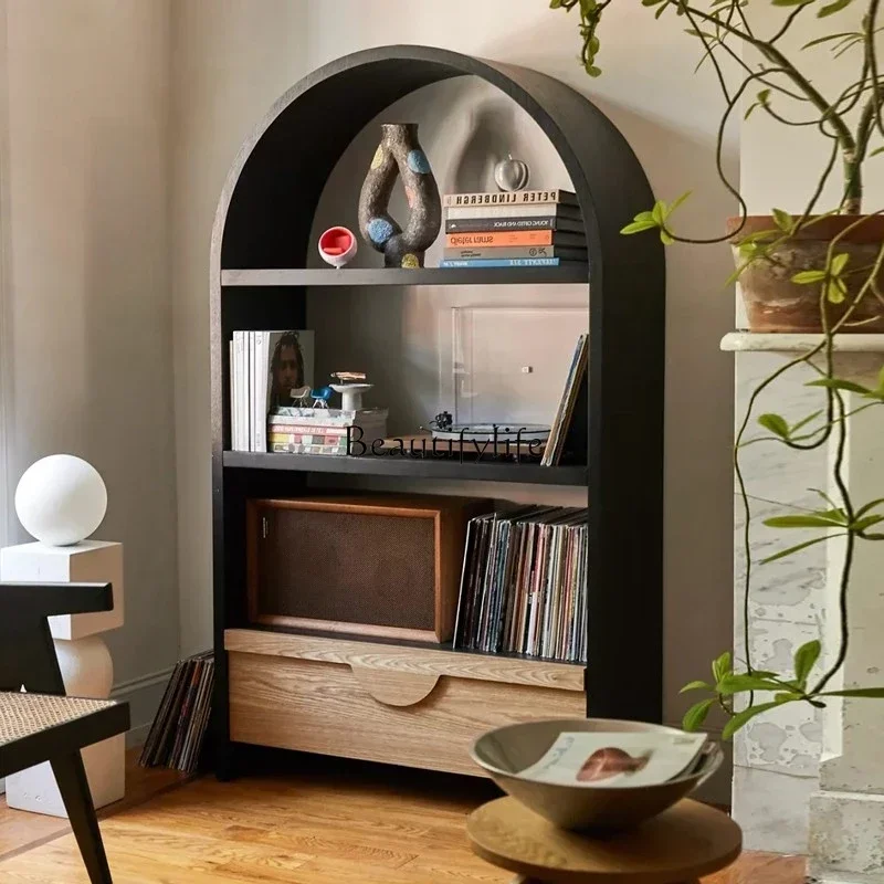 ชั้นวางหนังสือวินเทจ 4yj9 รูปทรงโค้ง สไตล์เรโทร นอร์ดิก วาบิ-ซาบิ ตู้เก็บของ