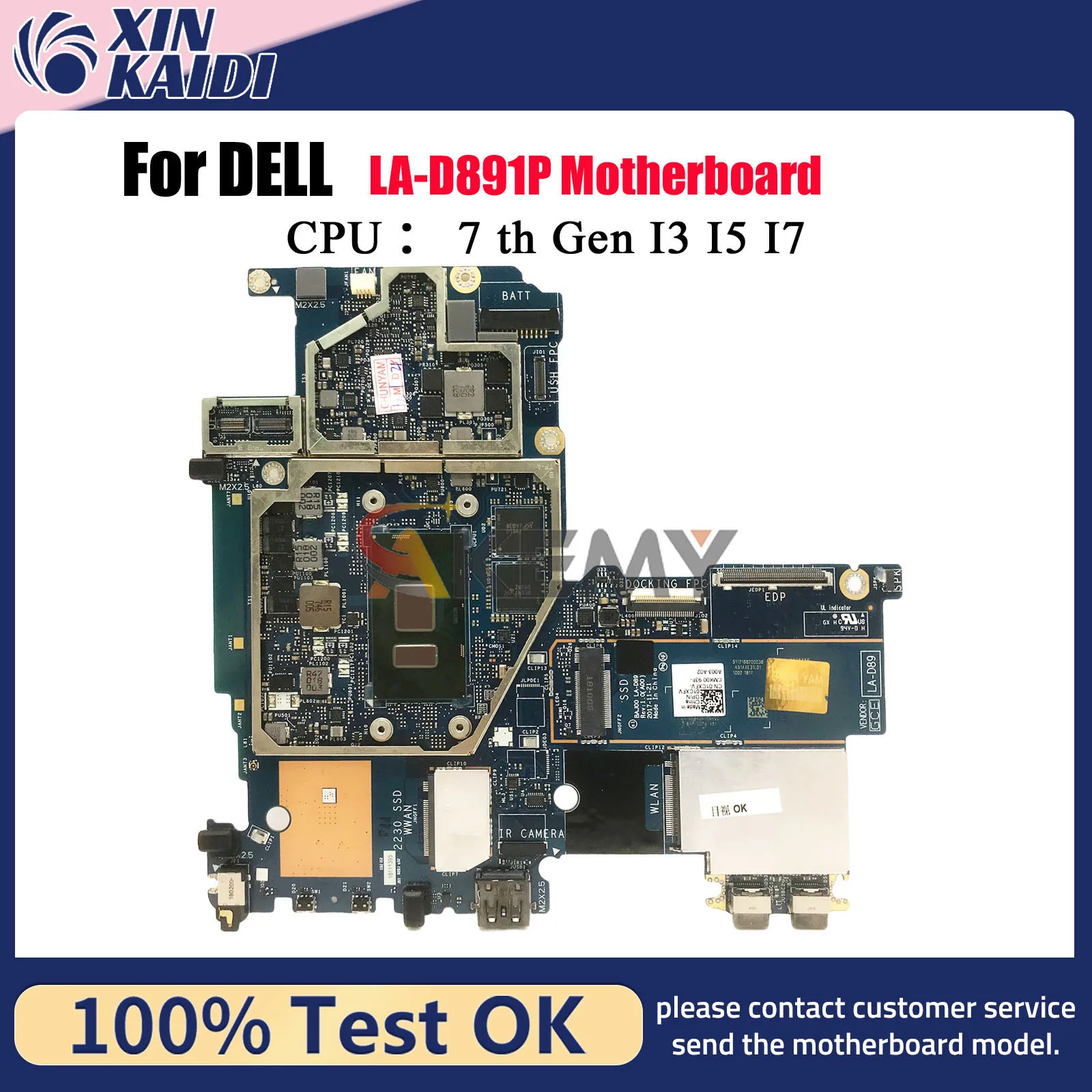 

Материнская плата для ноутбука DELL Latitude 5285 LA-D891P с процессором I3 I5 I7 7-го поколения CN-0HPCDV 06DR15 0P8F3H 100% протестировано, ОК