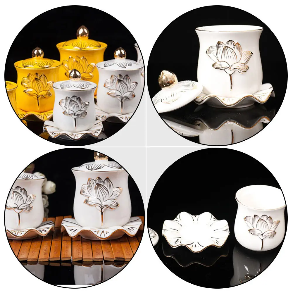 

1Set Buddhist Offering Cup Relief Lotus Water Bowl Temple Ceramic Container Ritual Decoration Yoga Meditation Cup
