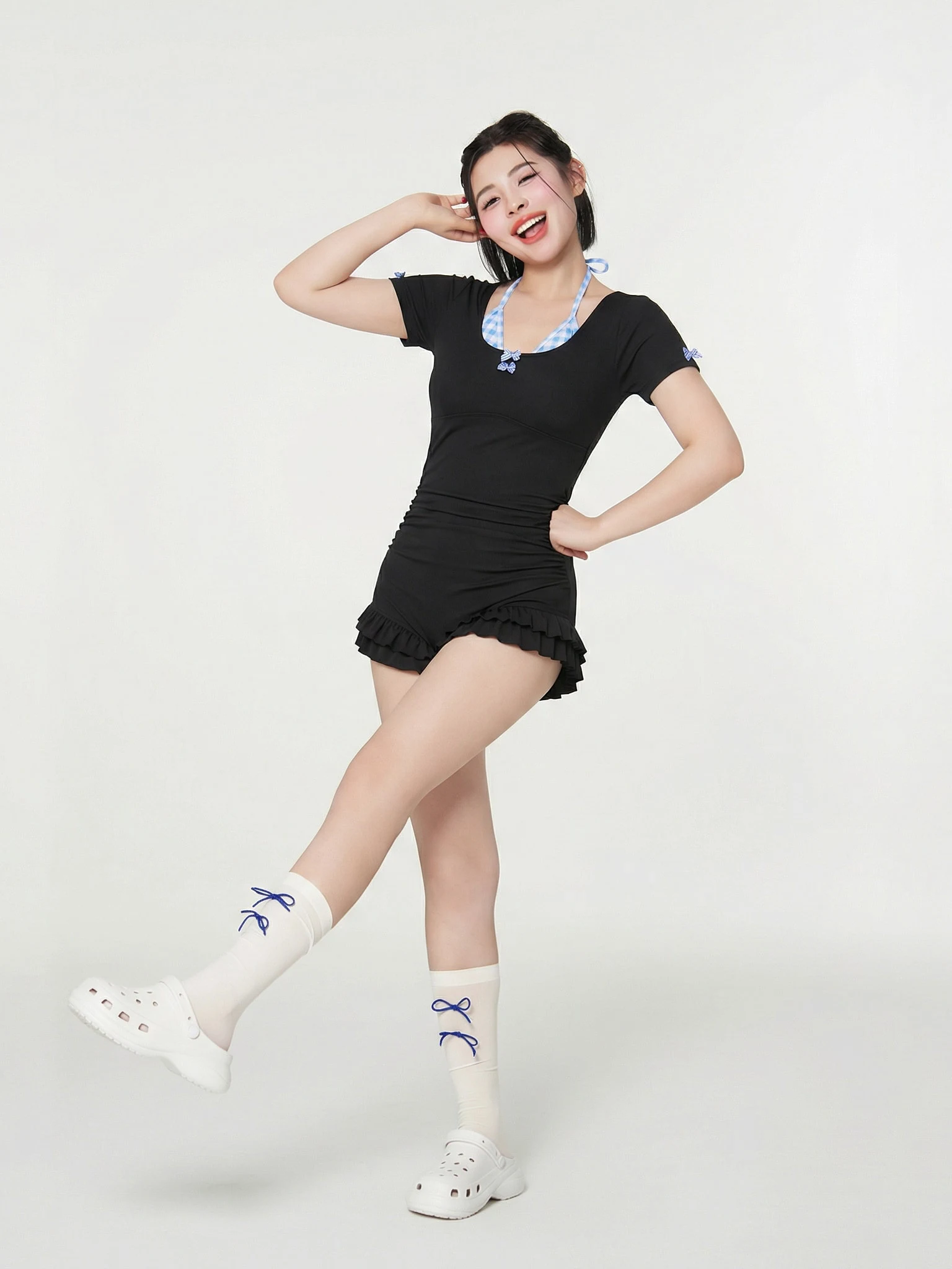 plus Size Swimwear for Plump Girls Concealing Flattering And Conservative Design Short Sleeve round Neck Casual Style