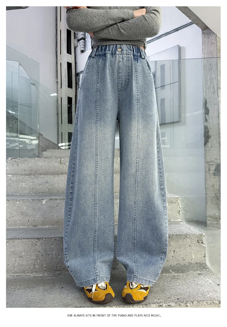 Schmal geschnittene, gebogene Jeans für Teenager-Mädchen, modische, gerade geschnittene Denim-Hosen, Kinder-Frühlingsjeans, Alter 5 bis 14 Jahre – Detail 4