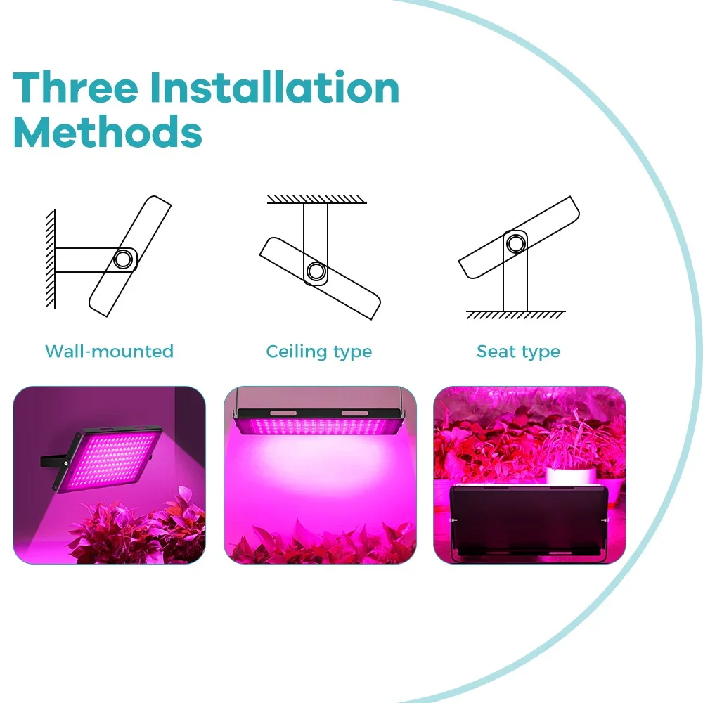 Luz de Cultivo LED de Espectro Completo, IP65, 25W, 50W, 100W, 200W, con Enchufe Europeo para Invernadero Interior