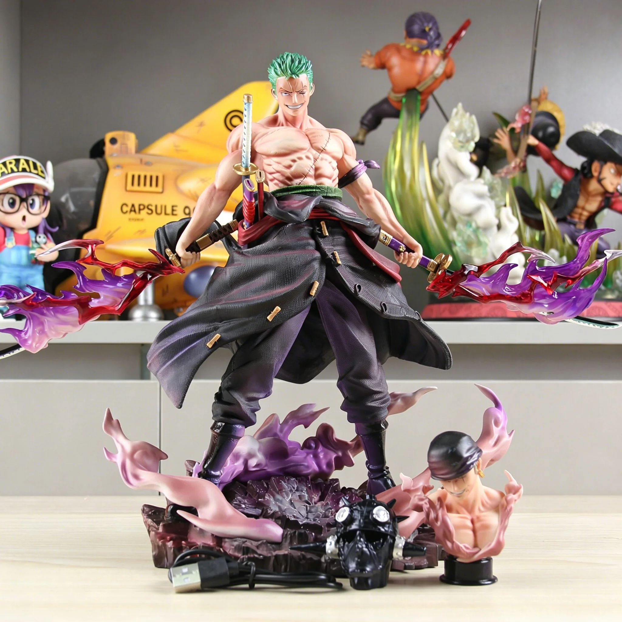 28cm One Piece Burst Zoro GK Anime-Figur Doppelkopf PVC-Statue Modell Sammlerstück Desktop-Ornament Wohndekor Spielzeugpuppe Geschenk