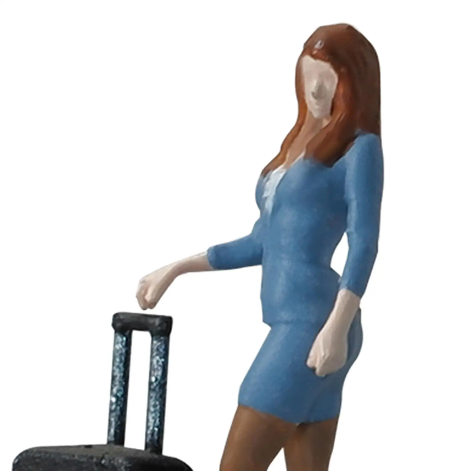 Figuras de menina em escala 1:64 com mala, figuras colecionáveis de pessoas, layout para jardim de fadas, cena em miniatura, trem, mesa de areia