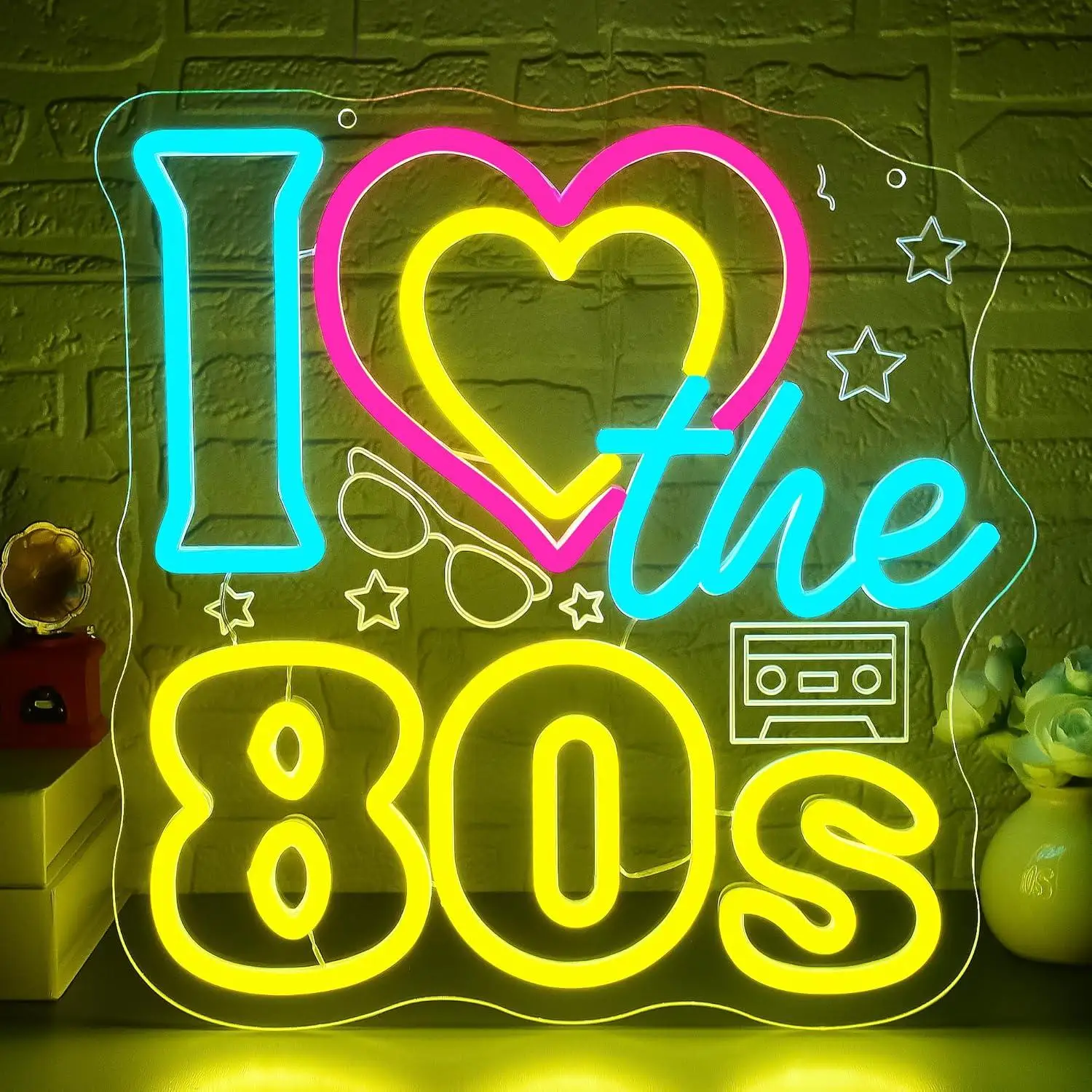 

I Love The 80's Neon Sign Dimmable 80's Theme LED Light for Disco Party Music Studio Vintage Radio Music Background Wall Decor