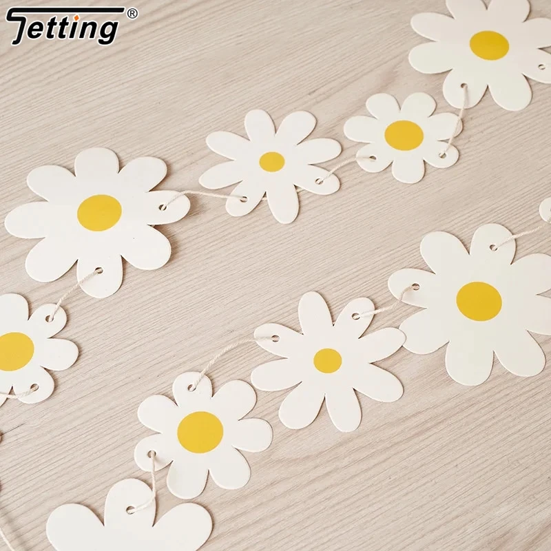 1 zestaw stokrotka baner urodzinowy jutowa kwiat biały girlanda Confetti flaga stokrotka Baby Shower wesele Party Bunting dekoracja
